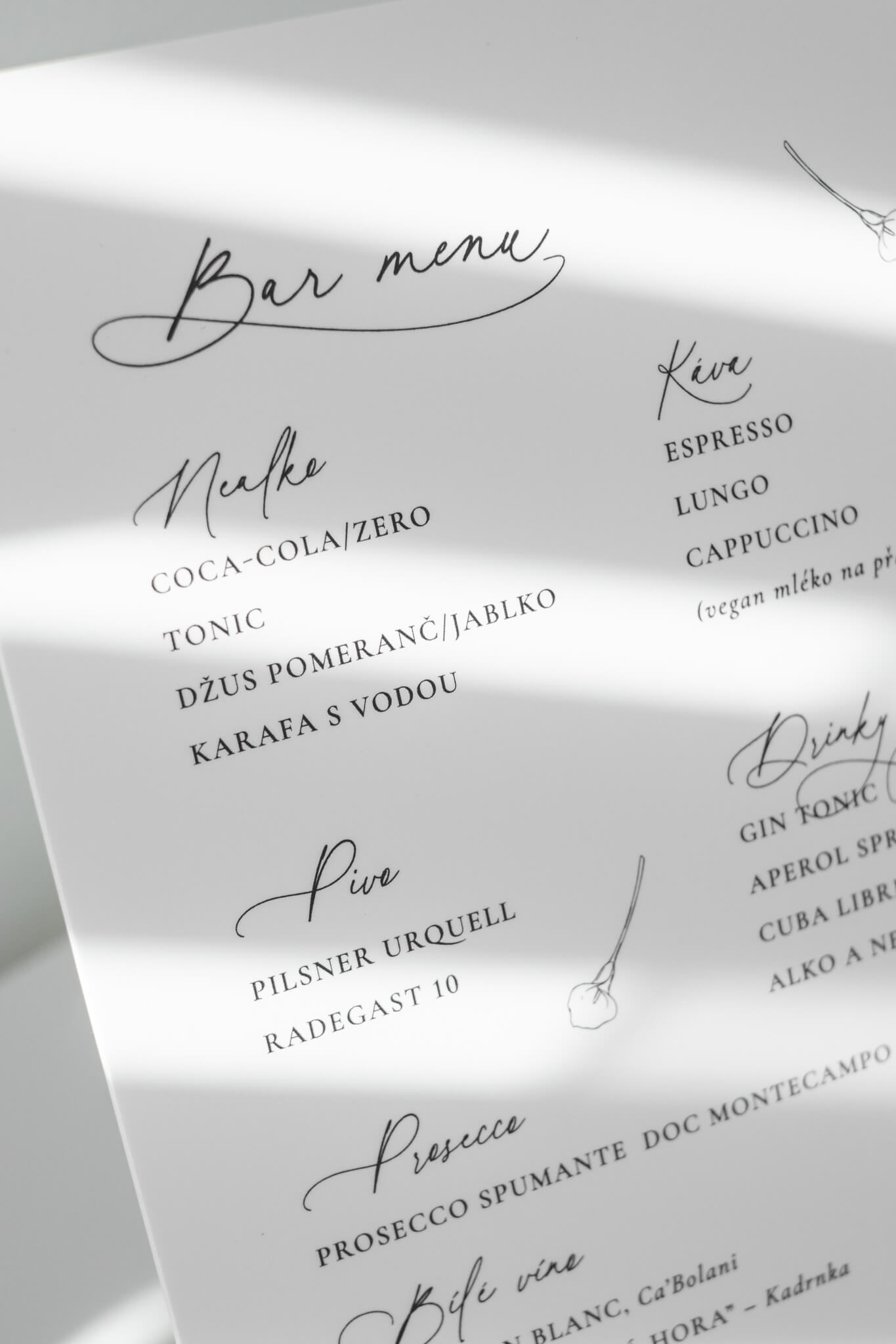 Bar menu na svatbu KALA