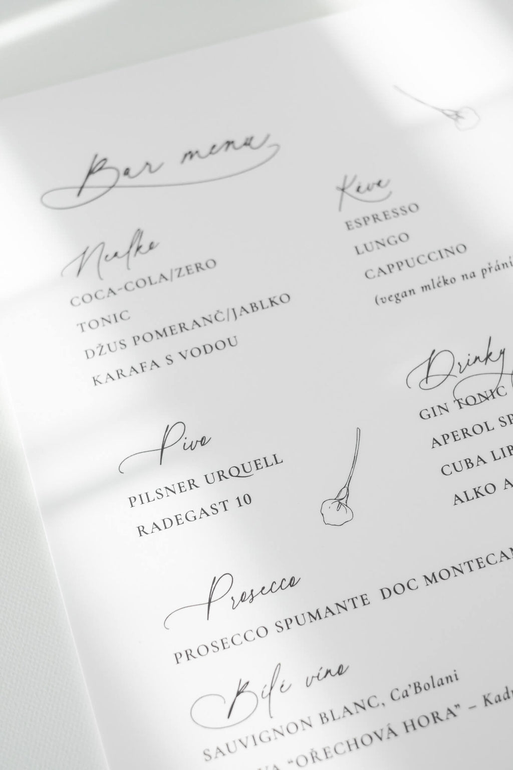 Bar menu na svatbu KALA