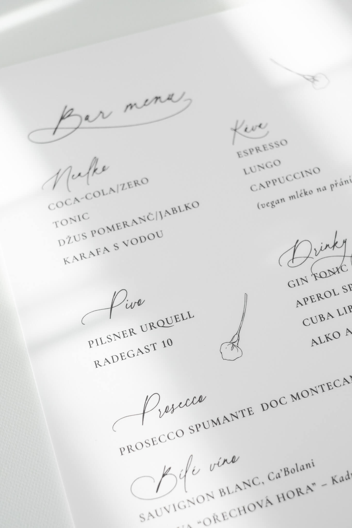 Bar menu na svatbu KALA
